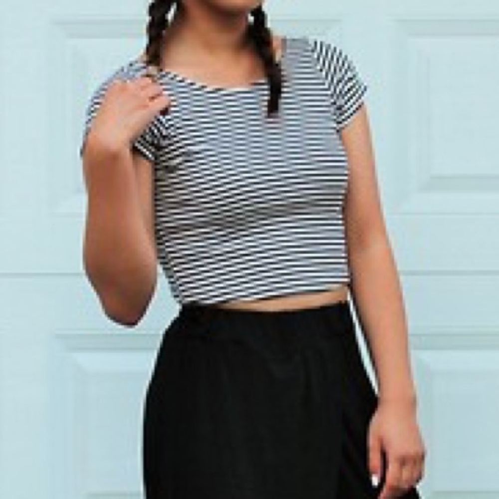 Zara Black and White striped Ribbed crop Top